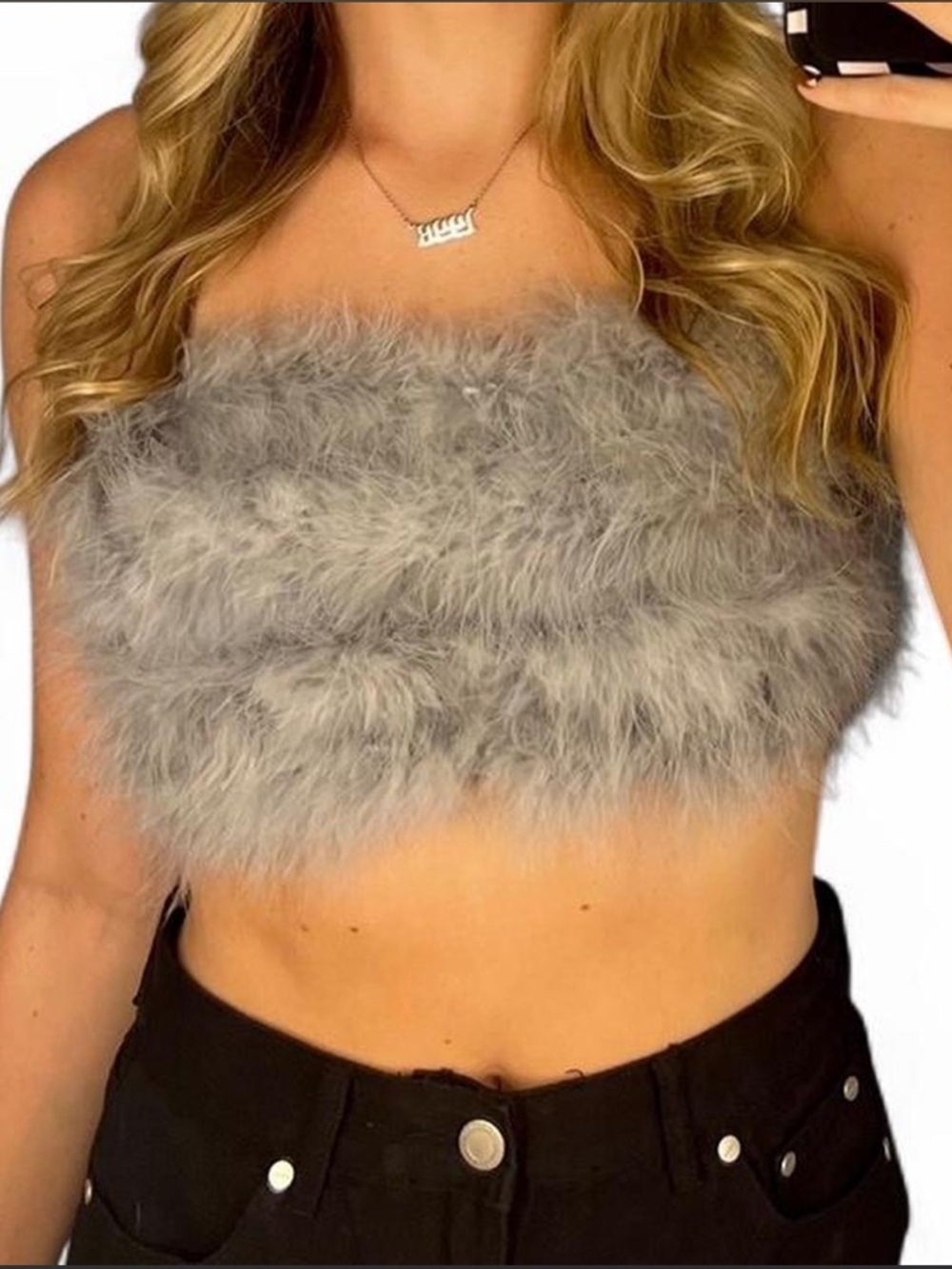 Faux Fur Grey Crop Top